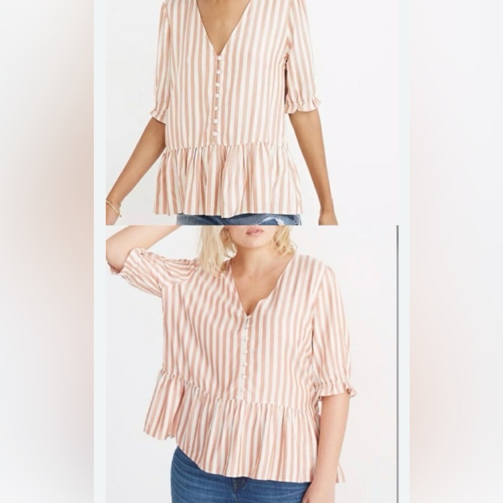Madewell Courtyard Ruffle Hem Top Striped. Size M. Great Condition.